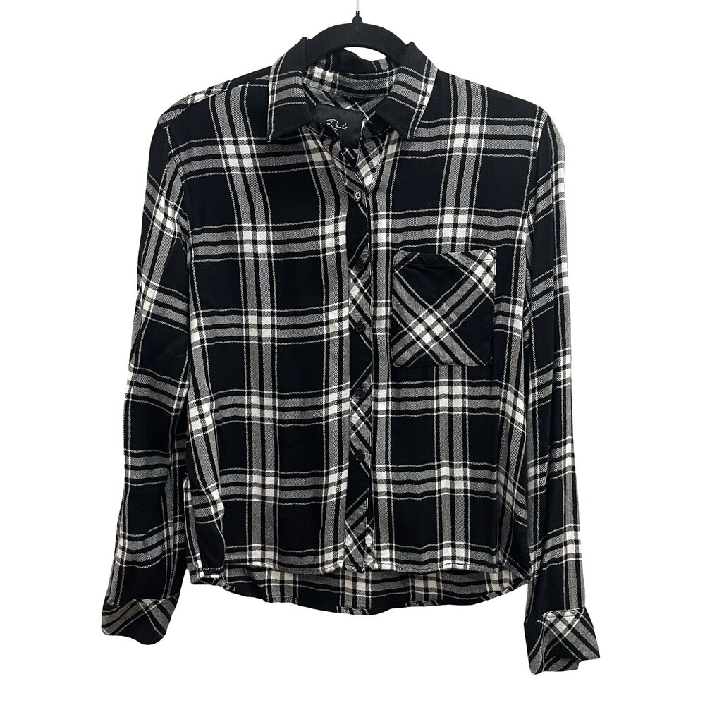 Rails Dylan Plaid Button Down Shirt XS Ivory Onyx Rayon
